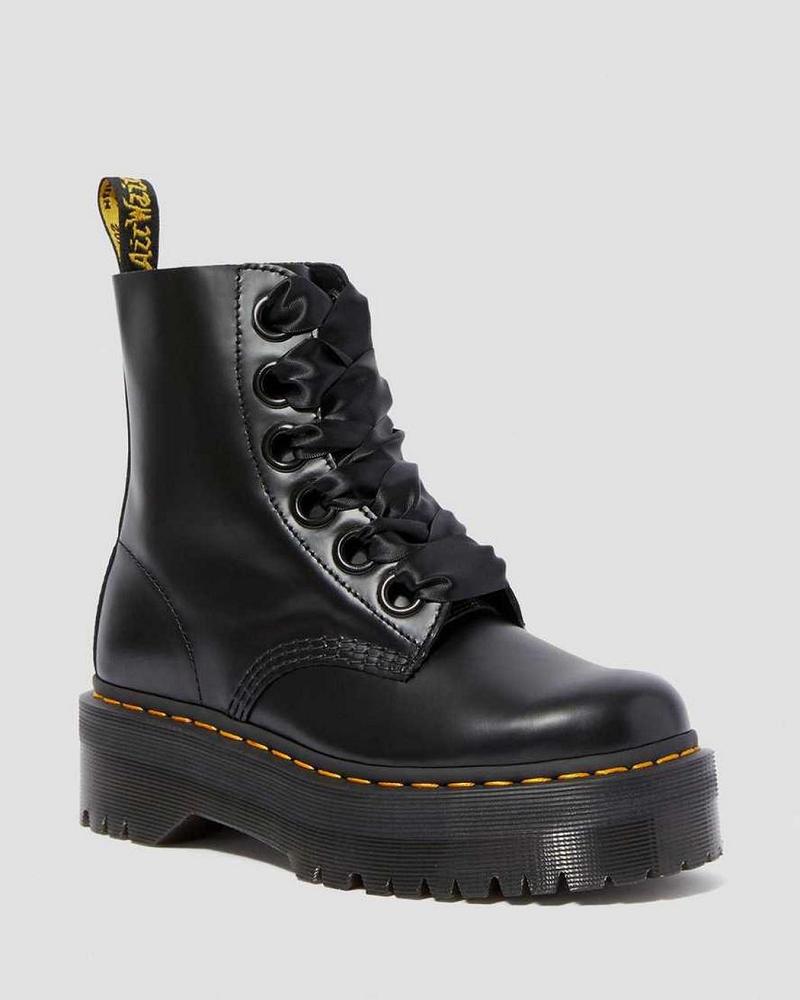 Dr Martens Molly Leren Platform Laarzen Dames Zwart | NL 531WNB